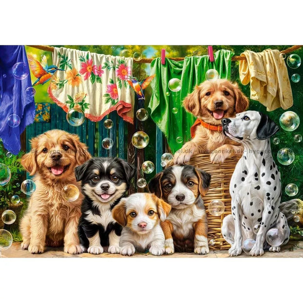 Castorland dėlionė Puppies, Laundry and Bird Antics  500 det