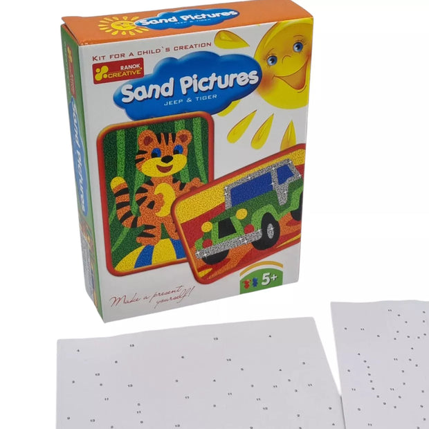 Ranok piešimas smėliu 2 paveiksliukai Džipas ir tigriukas